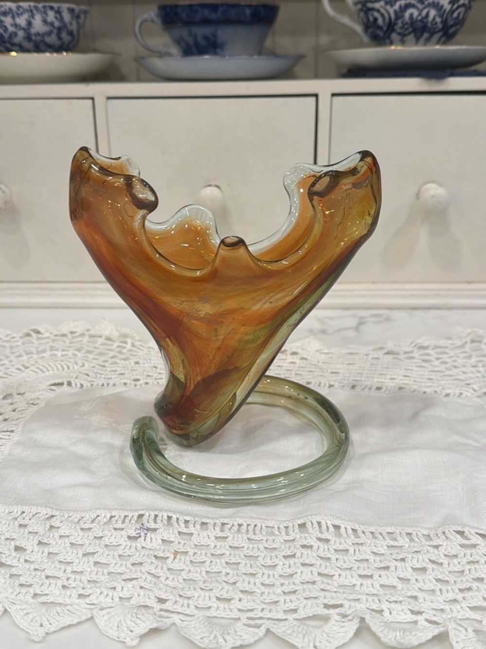 Handblown Amber Glass Art Vase by